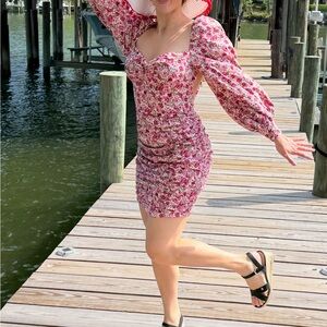 Fashion Nova Pink and White Asymmetrical Bodycon Dress